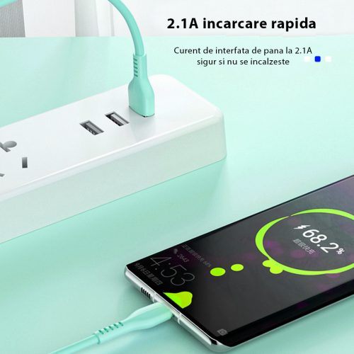 Cablu de incarcare Lightning 2.1 A, Transfer date, Kubetron, 1m, USB la Lightning pentru iPhone, invelis silicagel - Verde - imagine 4