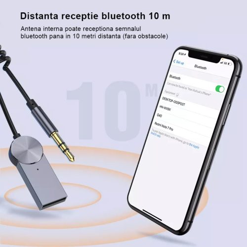 Adaptor Bluetooth Auto Kubetron | Jack 3.5mm | Compatibil iOS & Android | Gri | Bluetooth 5.0 - imagine 4